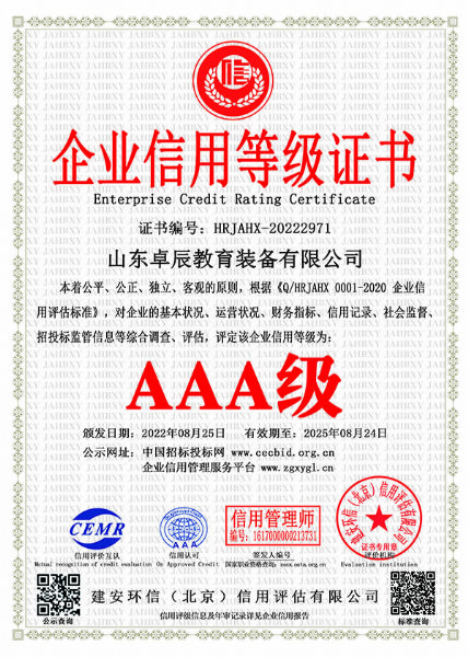 AAA級信用等級評價證書